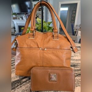 ✴️Tignanello Set ✴️Caramel Leather Shoulder Satchel Bag W/Wallet